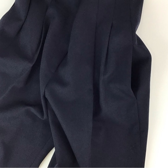 Vintage 80’s Norma Kamali Super High Waist Navy Wool Double Pleat Pants | 8 - Picture 8 of 11